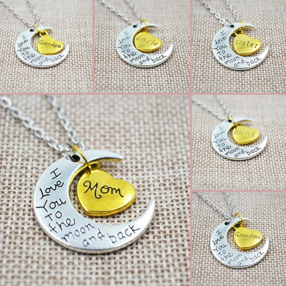 

I Love You To The Moon And Back Silver Necklace Vintage Family Necklaces Pendants Fashion Women Jewelry Mom Christmas Gift