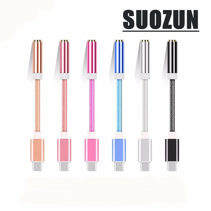 

SUOZUN AUX audio cable USB Type C to 3.5 Earphone Adapter Type-C to 3.5mm Headphone converter for xiaomi 6 Letv Le2