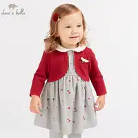 DB8699 dave bella autumn baby Knitted Dress girls Lolita long sleeve dresses children peter pan collar boutique clothing