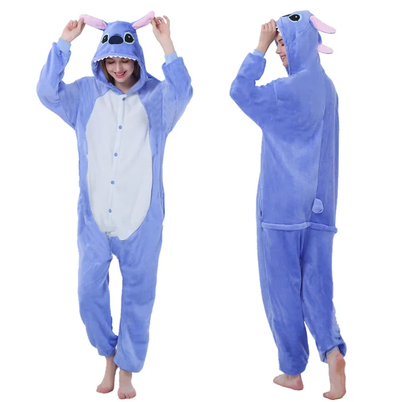 Синий Розовый Ститч Onesie пижамы кигуруми животных Косплей Костюм Хэллоуин семья пижамы Женщины