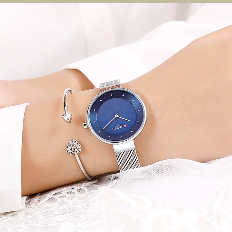 Творческий циферблат часы для женщин кварцевые часы CURREN сталь сетки наручные женское платье браслет женский Баян коль saati