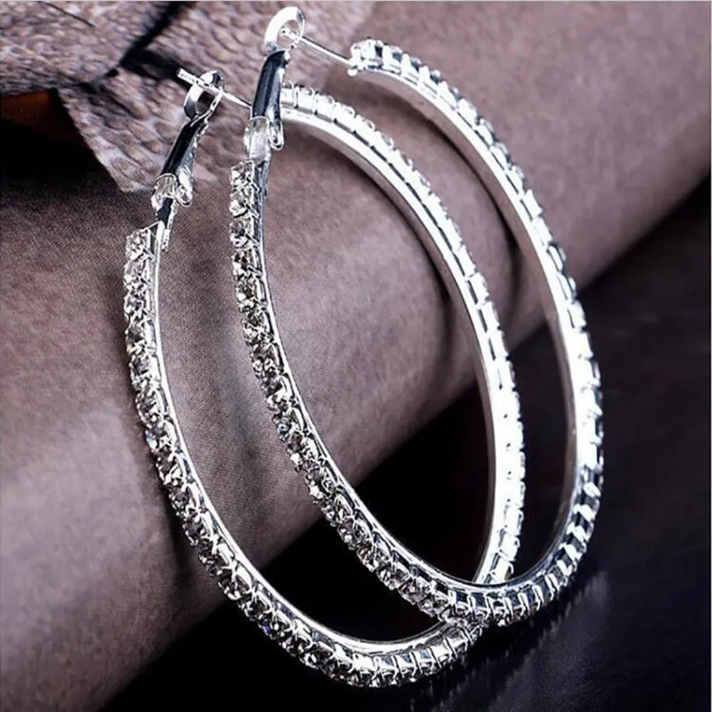 Серебристые полированные серьги-кольца с австрийским кубическим цирконием ААА для свадебной вечеринки