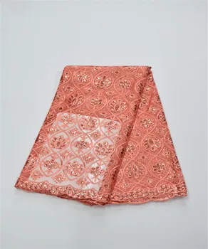 

French Net Lace Fabric Latest design african guipure lace fabric for wedding dress material with sequins