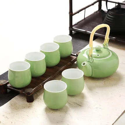  Ceramic Kung Fu Tea Set Celadon Big Lifting Beam Pot Portable Teapot Complete Set Tea Set Office Ho