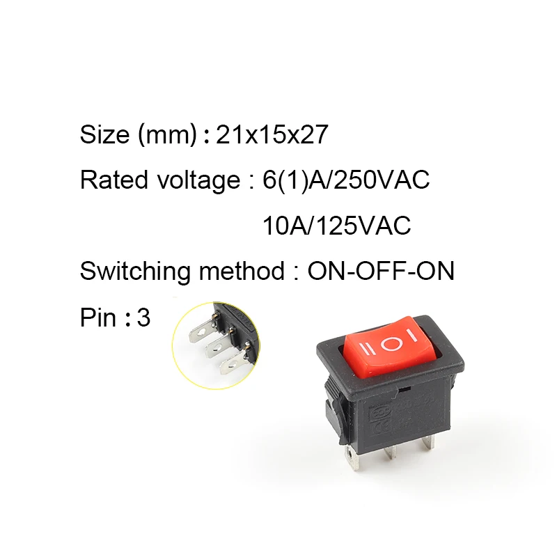 Red ON-OFF-ON 5 шт./лот KCD1 21X15 мм 3Pin лодка выключатель автомобиля 6A/250VAC 10A/125VAC красный желтый зеленый синий выключатель питания с подсветкой - Цвет: Red ON-OFF-ON