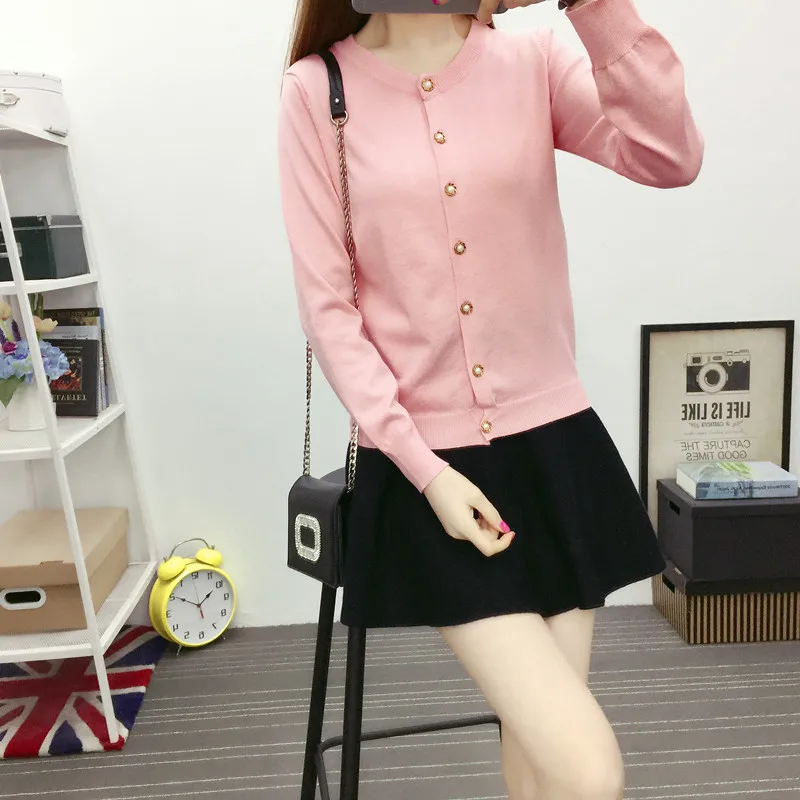 Sunflower button Women Knitted Cardigan Autumn Winter 2018 Casual O-Neck Long Sleeve Crochet Knit Sweater Coat Female Tops D208