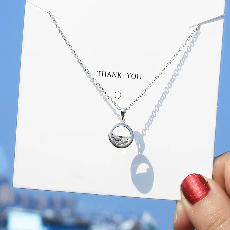 

925 Silver Round Metal Zircon Chain Pendant Necklaces Austria White Crystal Choker Necklace Women Simple Boho Korea Jewelry Gift