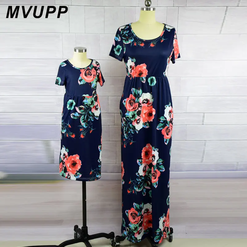 Женское платье с коротким рукавом MVUPP цветочным принтом до щиколотки для мамы и