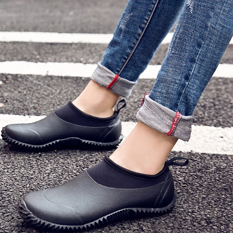 35-46 Big Size Low Rubber Rain Shoes Men Women Slip On Elastic Rainproof Waterproof Shoes Comfortable Soft Non Slip Rainshoes