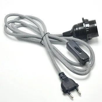 

AC Lamp Switch Cable with E27 Bakelite Socket Europe Plug Power Cord VDE Fabric Electric Wire for E27 LED Bulb Bases Holders 2M