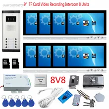 9″ Color Monitor 8GB TF Card Video Recording Home Intercom 8 Buttons Door Bell Camera For Residential Security + Rfid Door Lock