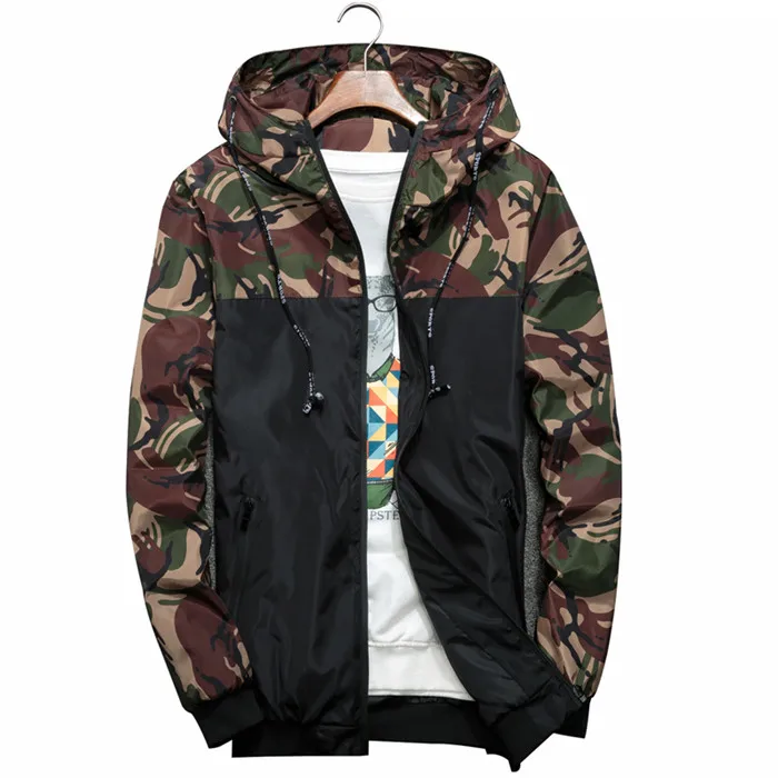 Men's Bomber Jacket Slim Camouflage Military Hooded Coat Windbreaker Zipper Outwear