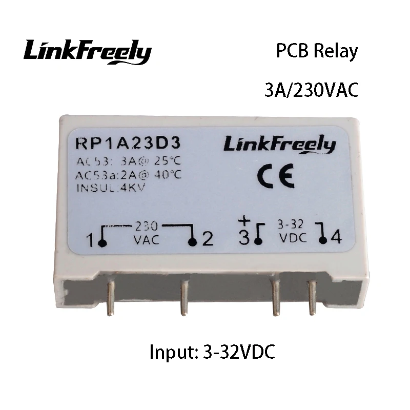 

RP1A23D3 Excellent Single Phase PCB Solid State Relay 3V 3.3V 5V 12V 24V DC Input Output 12-265VAC 3A SSR Relay Switch Module