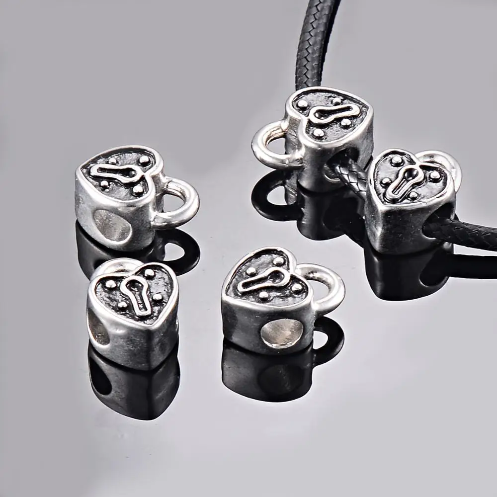 

5pcs Stainless Steel Big Hole Charms Bracelet Heart Accessory DIY Charm Jewelry Findings