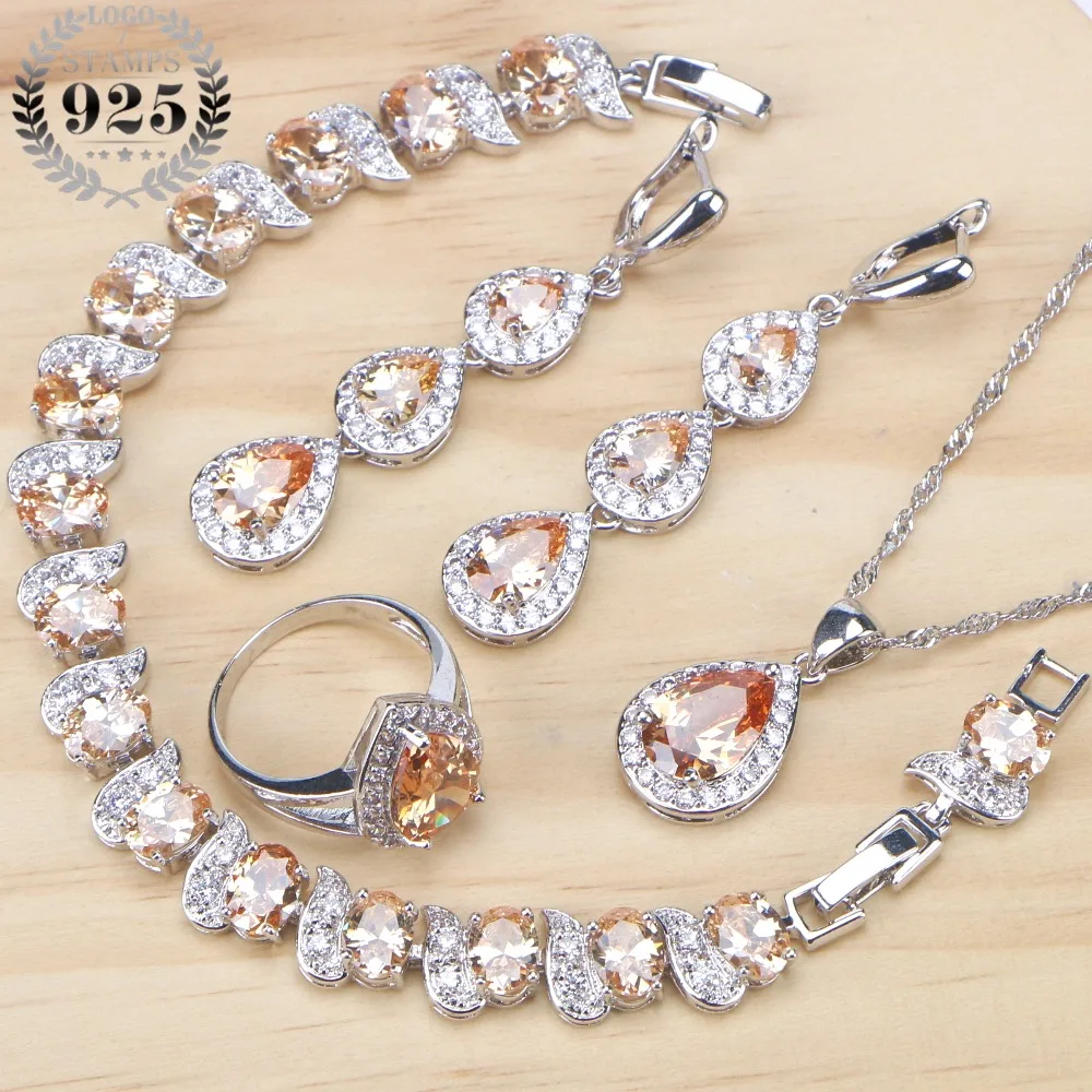 

Cubic Zirconia Jewelry Sets Women Wedding Costume Silver 925 Jewelry With Earrings Bracelets Necklace Pendant Rings Set Gift Box