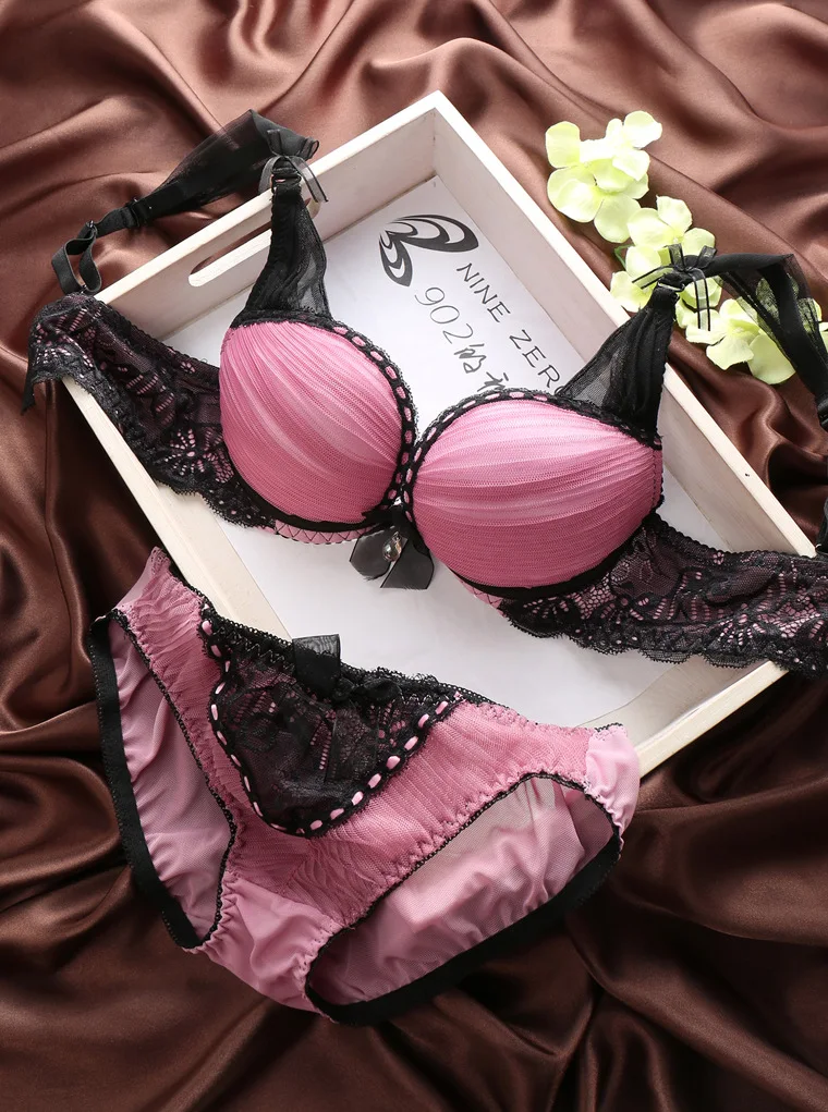 High Quality Silk Satin Bra Set Vs Style Brand Lady S Lingerie Set Lace Bra Push Up Women