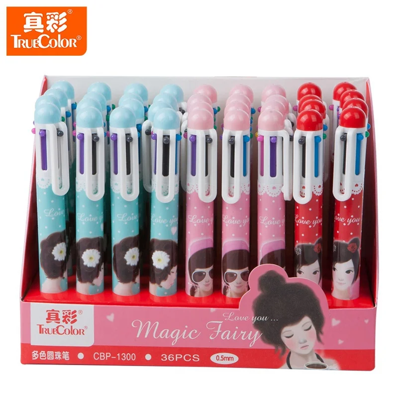 

10pcs 0.5mm Multicolor 6 Colors Cartoon Ballpoint Pen School Office Writing Stationery Supplies for Student