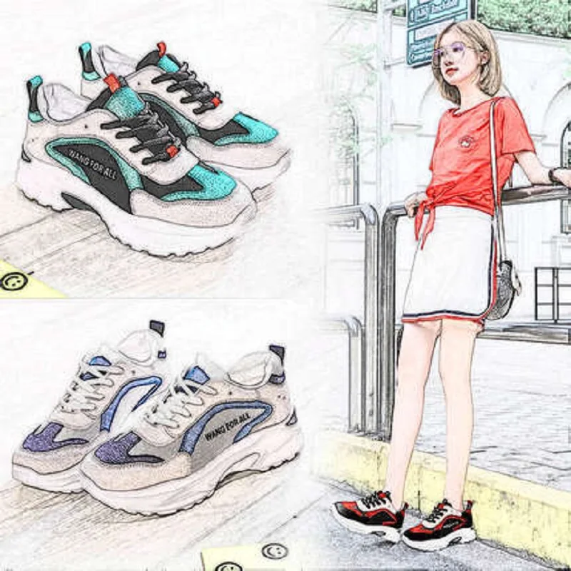 

Spring and autumn new mesh sports shoes women's shoes fashion wild breathable student shoes straps old shoes thick-soled running