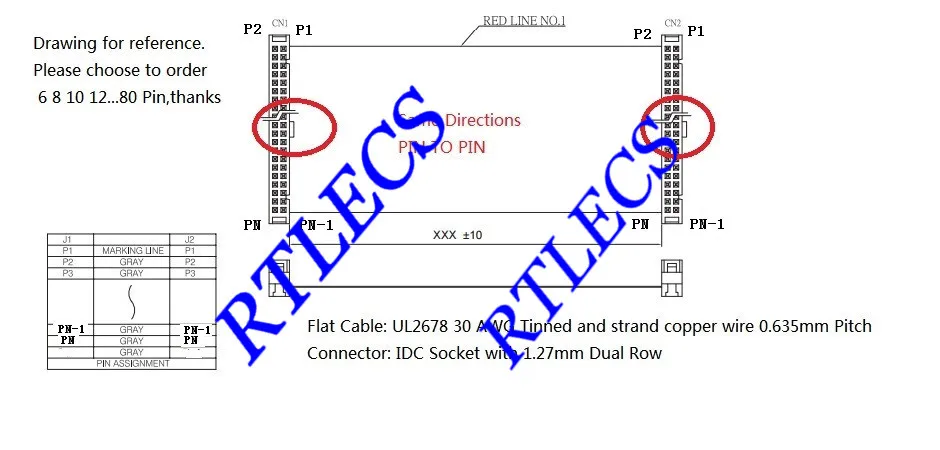 1.27 IDC Socket cable darwing