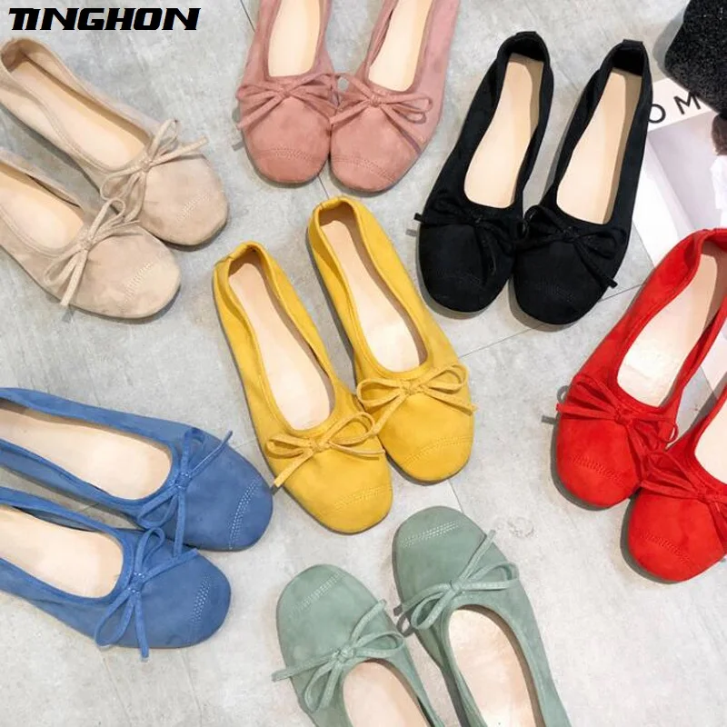 

TINGHON Women Comfort Pregnant Woman Slip On Flat Loafers Round Toe Shallow Ballet Casual Flat Shoes Ballerina Flats Shoes