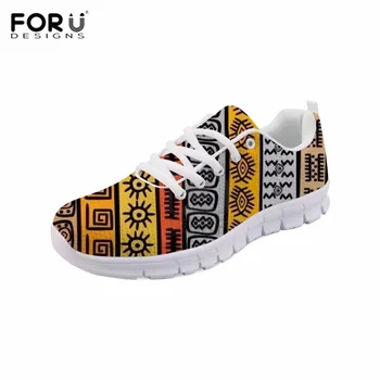 

FORUDESIGNS Women Shoes African Traditional Printed Sneakers Ladies Spring Shoes Tribal Ethnic Mesh Flat Sneakers Lace-up Zapato