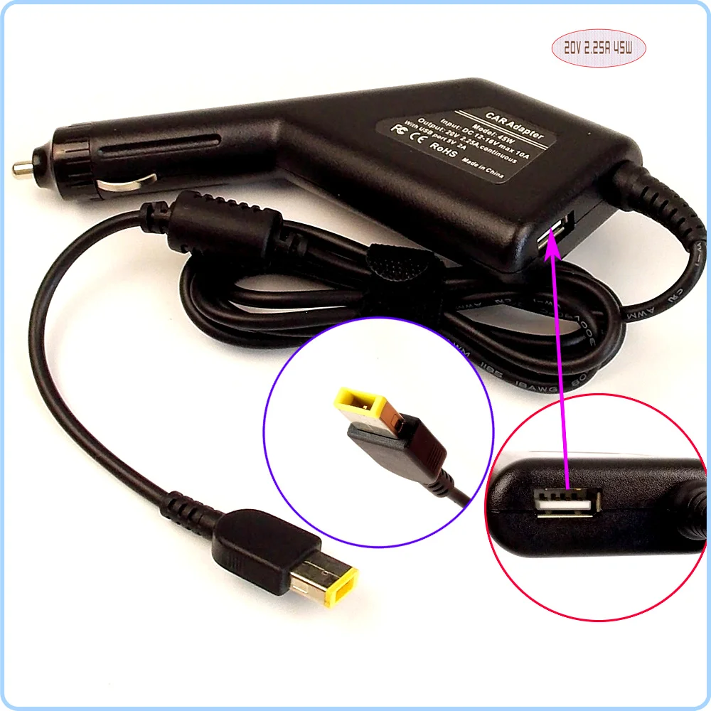 

20V 2.25A Laptop Car DC Adapter Charger Power Supply + USB Port for Lenovo/ Thinkpad X240 T431s X230s 36200245 36200246