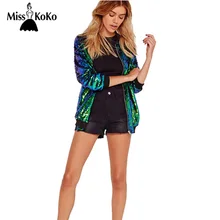 

MissKoKo Autumn Women Sequin Coat Green Bomber Jacket Long Sleeve Zipper Streetwear Jacket Preppy Loose Casual Basic Coat
