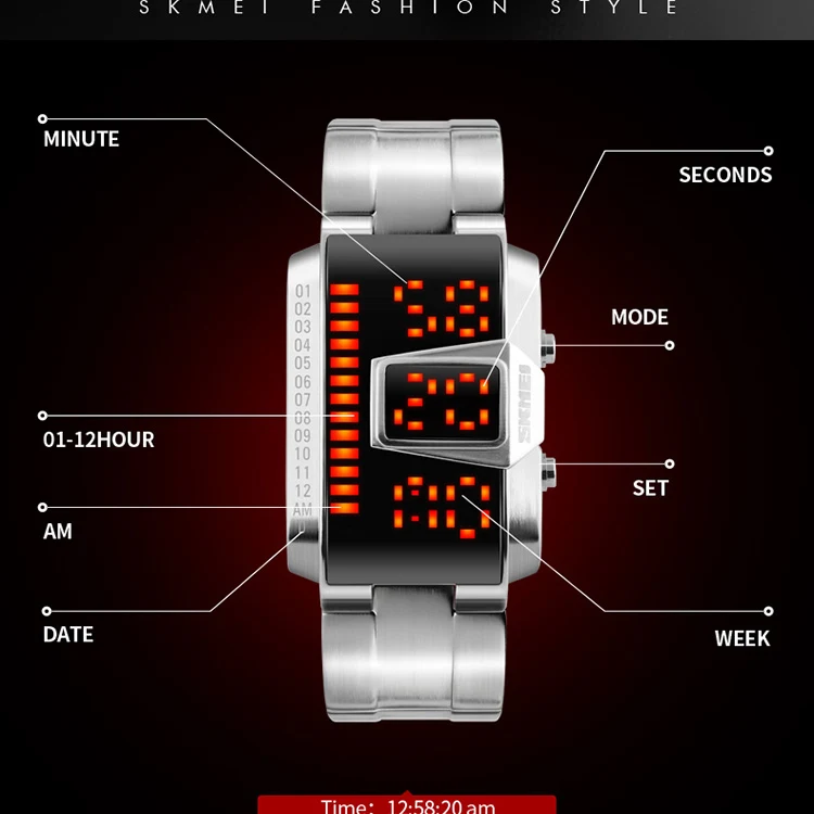 SKMEI модные креативные Спортивные часы led Для мужчин Топ Элитный бренд 5ATM Водонепроницаемый часы Цифровые наручные часы Relogio Masculino