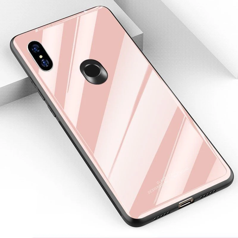 Тонкий Стеклянный чехол для Xiaomi mi A1 A2 Lite 8 SE mi Play mi x 2S Max 3 Pocophone F1 для Red mi 6A S2 Note 6 Pro 5 Plus 4X жесткий чехол - Цвет: Pink