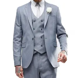 Для мужчин s Серый формальный бизнес 3 предмета костюм жениха смокинги для женихов Slim Fit Пик нагрудные Свадебный Блейзер мужвечерние с
