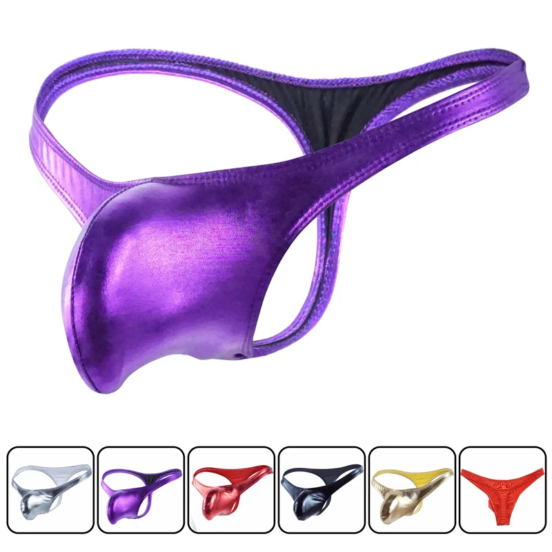 

Pouch Thong G-String majtki men 2019 Men Gay Thong Sexy Stripe Cotton Underwear shorts Bare Buttocks Patent Leather Underpants