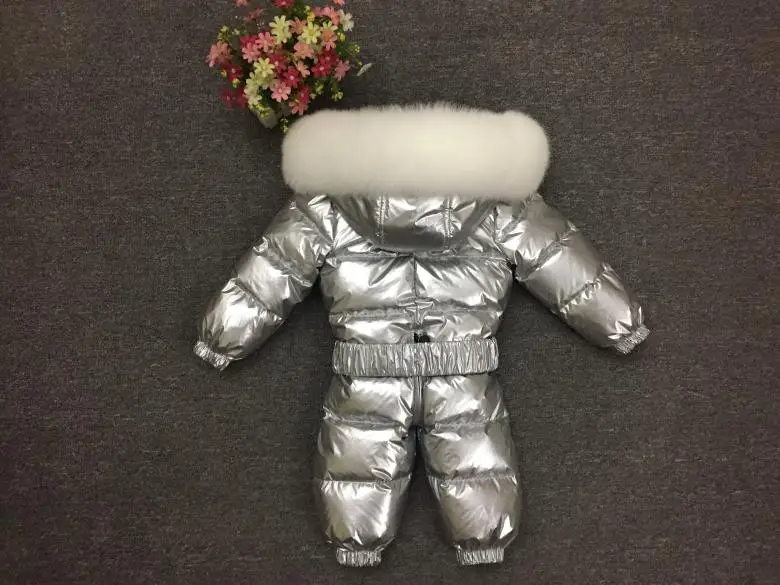 На температуру-30 градусов, детская зимняя куртка с натуральным мехом, толстый теплый детский Пуховый комбинезон белый пуховик на утином пуху для маленьких мальчиков комбинезон для младенцев, для девочек, пальто, Z407