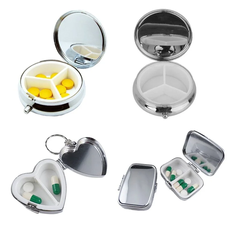 

Travel Divide Organizer Tablet Storage Case Medicine Container Pill Box Holder Portable Silver Metal Storage Box Organizer