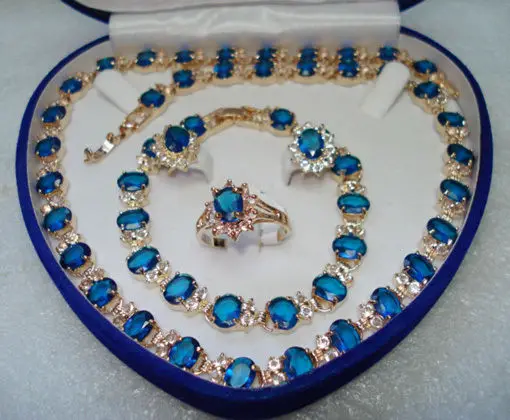 

free shipping>>> charm & noblest blue zircon necklace earring bracelet set