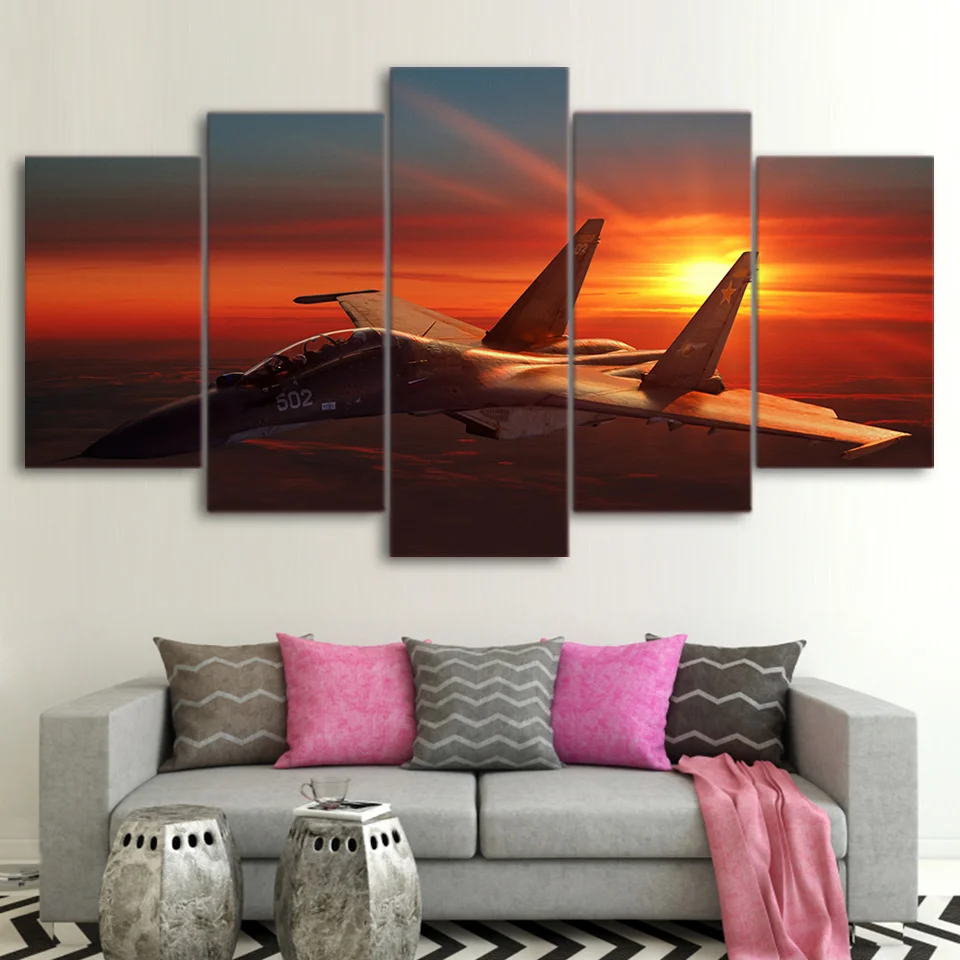 

Canvas Pictures HD Printed Wall Art Framework Airplane Poster 5 Pieces Aircraft Sunset Paintings Living Room Cuadros Home Decor