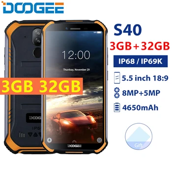 

Original DOOGEE S40 4G Smartphone IP68/IP69K waterproof 5.5inch MT6739 3GB 32GB 4650mAh 8MP Android 9.0 NFC Face ID Mobile Phone