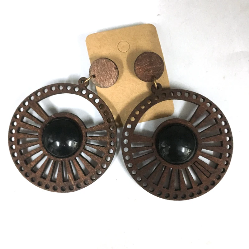 

African Shape Round Drop Wooden Earrings can mixed 3 colors