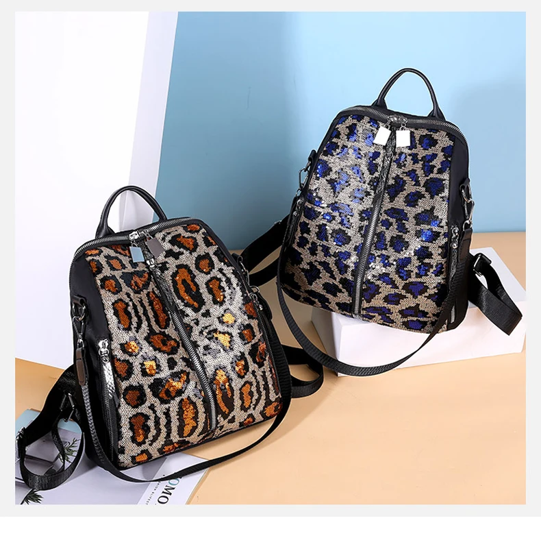 Модный женский рюкзак с блестками и леопардовым принтом; большая школьная сумка для девочек-подростков; Женская дорожная сумка на плечо; Mochila XA492H