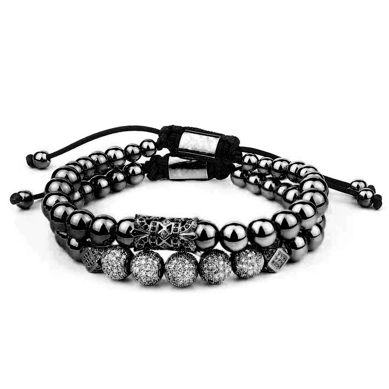 Men Bracelet Stainless Steel beads bracelet men jewelry charms bracelets for women pulseira Men Jewellery Holiday gifts - Окраска металла: 2pcs Black