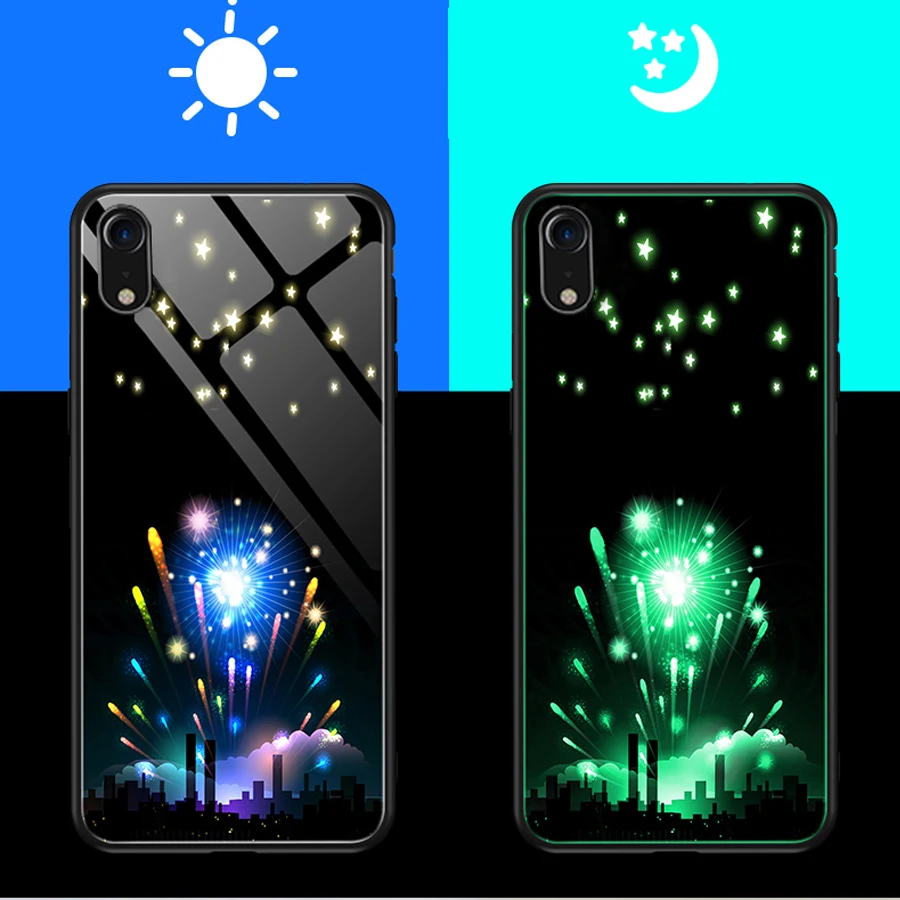 Стеклянный светящийся чехол для iPhone X XR XS Max 6 6S 7 8 Plus Любовь светится в темноте