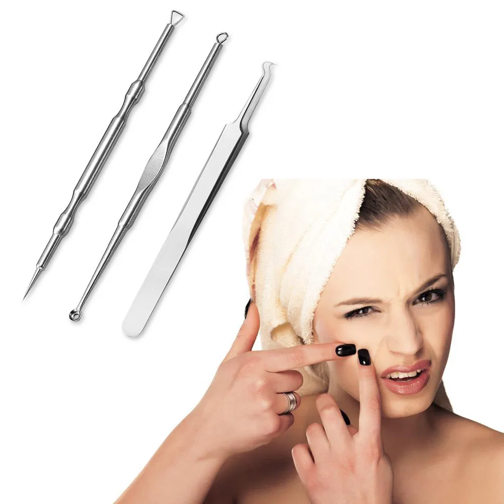 3Pcs Blackhead Facial Pimple Blemish Comedone Acne Extractor Remover
