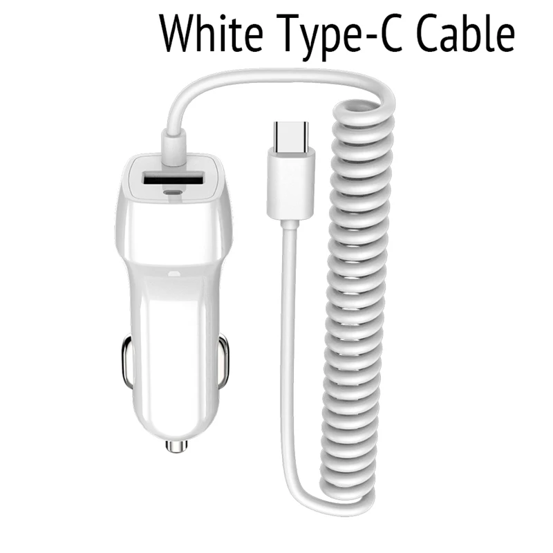 5 В/2,1 А двойной порт USB Автомобильное зарядное устройство телефон автомобильное зарядное устройство с Micro type C USB кабель для samsung S9 S8 Plus/huawei - Тип штекера: White Type C