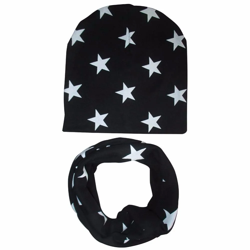 

2018 New 100% Cotton Baby Kids Baby Hat Scarf Set Boys Girls Kids Hat Scarf Infant Hats Child Baby Star Printed Cap New