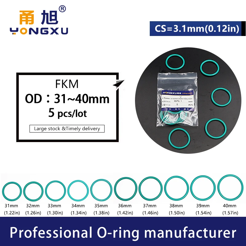 3 шт./лот Green FKM фторруглеродные уплотнительные кольца CS3.1mm OD31/32/33/34/35/36/37/38/39/40*3 1 мм