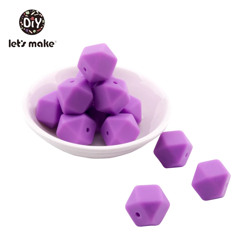 Let's Make 10pcs Baby Teether 14mm Hexagon Bpa Free Silicone Beads Food Grade Teething Toys Diy Pacifier Chain Silicone Teethers - Цвет: purple