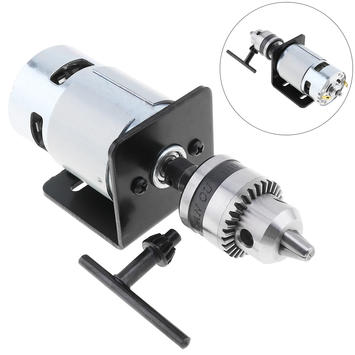 Newest 1pc 12 24V Mini Hand Drill DIY Lathe Press 555 Motor Drill Chuck+Mounting Bracket Mount