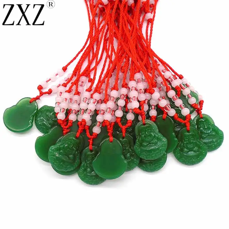 ZXZ Fashion Natural Stone Chinese Buddha Red String Rope Lucky Amulet