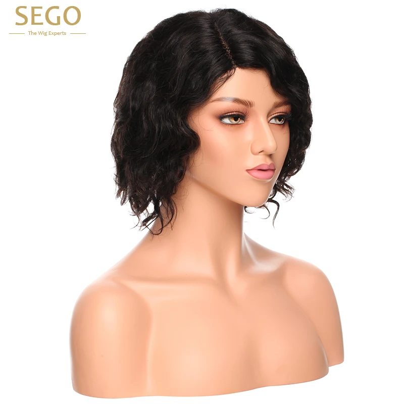 SEGO Fashion Wave Curly L Part Lace Wigs For Women Glueless Lace Human Hair Wigs Black Short 100% Brazilian Virgin Remy Hair