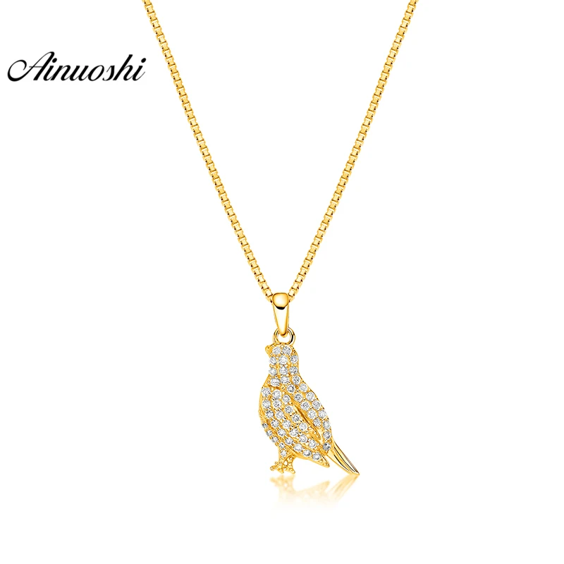 

AINUOSHI 10K Solid Yellow Gold Pendant Shining Bird Pendant SONA Diamond Women Men Children Jewelry Cute Animal Separate Pendant