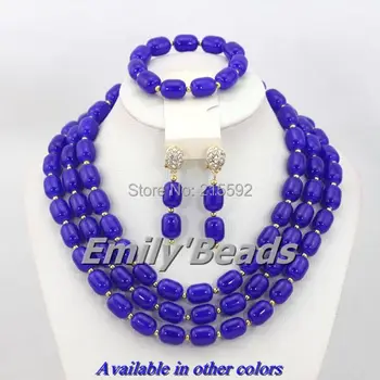 

Royal Blue Nigerian Beads Necklaces Jewelry Sets African Indian Wedding Coral Beads Jewelry Sets Free Shipping CJ277
